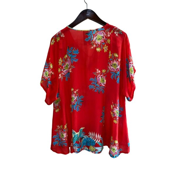 Johnny Was Peonies Georgette Tie-Neck Floral BOHO Top Size Medium - Picture 3 of 9